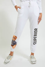 Load image into Gallery viewer, Redtag-White-Jogger-Teddy-Placement-Print-Colour:White,-FF,-Filter:Women's-Clothing,-New-In,-New-In-Women,-Non-Sale,-Section:Women,-W21B,-Women-Joggers-Women's-