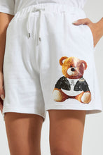 Load image into Gallery viewer, Redtag-White-Teddy-Placement-Print-Short-Colour:White,-FF,-Filter:Women's-Clothing,-New-In,-New-In-Women,-Non-Sale,-Section:Women,-W21B,-Women-Shorts-Women's-