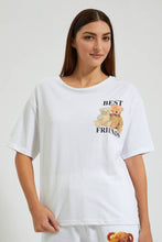 Load image into Gallery viewer, Redtag-White-Teddy-Placement-Print-T-Shirt-Colour:White,-FF,-Filter:Women's-Clothing,-New-In,-New-In-Women,-Non-Sale,-Section:Women,-W21B,-Women-T-Shirts-Women's-
