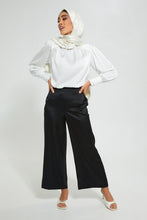 تنزيل الصورة على معرض الصور، Redtag-Black-Wide-Leg-Elasticated-Back-Detail-Trouser-Trousers-Women's-
