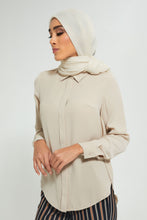 Load image into Gallery viewer, Redtag-Beige-Collared-Button-Front-Shirt-Blouses-Women's-
