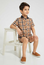 تنزيل الصورة على معرض الصور، Redtag-Stone-Check-Shirt-And-Short-Set-Sets-Boys-2 to 8 Years