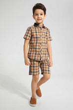 تنزيل الصورة على معرض الصور، Redtag-Stone-Check-Shirt-And-Short-Set-Sets-Boys-2 to 8 Years