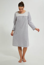 Load image into Gallery viewer, Redtag-Navy/Red-Yarn-Dyed-Stripe-Nightgown-With-Embroideredroidery-Yoke-Nightgowns-Women's-0