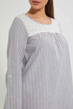 Load image into Gallery viewer, Redtag-Navy/Red-Yarn-Dyed-Stripe-Nightgown-With-Embroideredroidery-Yoke-Nightgowns-Women's-0