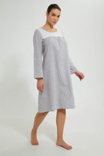 Load image into Gallery viewer, Redtag-Navy/Red-Yarn-Dyed-Stripe-Nightgown-With-Embroideredroidery-Yoke-Nightgowns-Women's-0