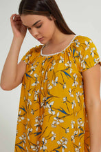 تنزيل الصورة على معرض الصور، Redtag-Yellow-Floral-Printed-Nightgown-Nightgowns-Women's-