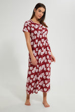 تنزيل الصورة على معرض الصور، Redtag-Maroon-Floral-Printed-Nightgown-Nightgowns-Women's-