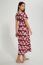 تنزيل الصورة على معرض الصور، Redtag-Maroon-Floral-Printed-Nightgown-Nightgowns-Women's-