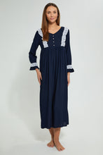 Load image into Gallery viewer, Redtag-Navy-Plain-Nightgown-With-Lace-Nightgowns-Women's-