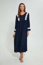 Load image into Gallery viewer, Redtag-Navy-Plain-Nightgown-With-Lace-Nightgowns-Women's-