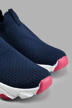 Load image into Gallery viewer, Redtag-Navy-Fly-Knit-Slip-On-Trainer-Colour:Navy,-Filter:Girls-Footwear-(5-to-14-Yrs),-GSR-Trainers,-New-In,-New-In-GSR-FOO,-Non-Sale,-S22A,-Section:Kidswear-Senior-Girls-5 to 14 Years