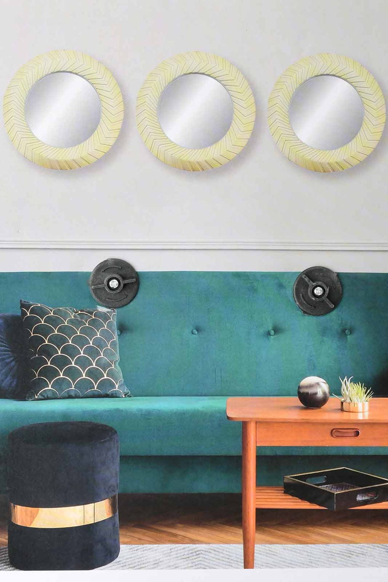 Redtag-Gold-Floral-Decorative-Wall-Mirror-Set(3Piece)-Mirrors-Home-Decor-