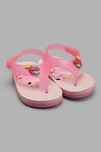 Load image into Gallery viewer, Redtag-Pale-Pink-Swan-Print-Flip-Flop-Toe-Posts-Girls-3 to 5 Years