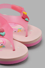Load image into Gallery viewer, Redtag-Pale-Pink-Swan-Print-Flip-Flop-Toe-Posts-Girls-3 to 5 Years