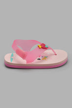 Load image into Gallery viewer, Redtag-Pale-Pink-Swan-Print-Flip-Flop-Toe-Posts-Girls-3 to 5 Years