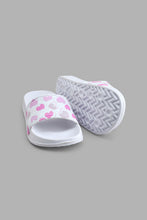 Load image into Gallery viewer, Redtag-White-Heart-Print-Slide-Colour:White,-Filter:Girls-Footwear-(3-to-5-Yrs),-GIR-Flip-Flops,-New-In,-New-In-GIR-FOO,-Non-Sale,-S22A,-Section:Kidswear-Girls-3 to 5 Years