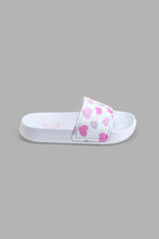 Load image into Gallery viewer, Redtag-White-Heart-Print-Slide-Colour:White,-Filter:Girls-Footwear-(3-to-5-Yrs),-GIR-Flip-Flops,-New-In,-New-In-GIR-FOO,-Non-Sale,-S22A,-Section:Kidswear-Girls-3 to 5 Years