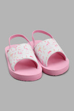 Load image into Gallery viewer, Redtag-Pink-Swan-Print-Slide-Sliders-Girls-3 to 5 Years