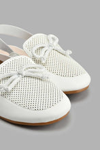 Load image into Gallery viewer, Redtag-White-Bow-Trim-Mule-Colour:White,-Filter:Girls-Footwear-(3-to-5-Yrs),-GIR-Casual-Shoes,-New-In,-New-In-GIR-FOO,-Non-Sale,-S22A,-Section:Kidswear-Girls-3 to 5 Years