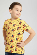 Load image into Gallery viewer, Redtag-Yellow-Dino-Digger-Print-T-Shirt-All-Over-Prints-Boys-2 to 8 Years