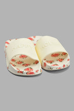 Load image into Gallery viewer, Redtag-White-Floral-Print-Slide-Sliders-Senior-Girls-5 to 14 Years