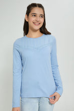 تنزيل الصورة على معرض الصور، Redtag-Lt-Blue-L/S-Front-Pleating-Top-Long-Sleeves-Senior-Girls-9 to 14 Years