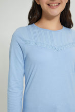 تنزيل الصورة على معرض الصور، Redtag-Lt-Blue-L/S-Front-Pleating-Top-Long-Sleeves-Senior-Girls-9 to 14 Years