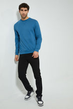 تنزيل الصورة على معرض الصور، Redtag-Blue-Crew-Neck-Sweatshirt-Sweatshirts-Men's-