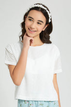 تنزيل الصورة على معرض الصور، Redtag-White-Chiffly-Crop-Top-Blouses-Senior-Girls-9 to 14 Years