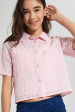 تنزيل الصورة على معرض الصور، Redtag-Pink-Organza-Crop-Shirt-Blouses-Senior-Girls-9 to 14 Years