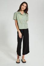 Load image into Gallery viewer, Redtag-Green-Floral-Print-Crop-Shirt-Blouses-Senior-Girls-9 to 14 Years