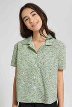 Load image into Gallery viewer, Redtag-Green-Floral-Print-Crop-Shirt-Blouses-Senior-Girls-9 to 14 Years
