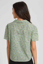 Load image into Gallery viewer, Redtag-Green-Floral-Print-Crop-Shirt-Blouses-Senior-Girls-9 to 14 Years