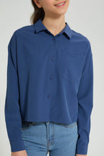 تنزيل الصورة على معرض الصور، Redtag-Blue-SaT-Shirtn-Oversize-Crop-Shirt-Blouses-Senior-Girls-9 to 14 Years