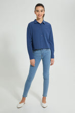 تنزيل الصورة على معرض الصور، Redtag-Blue-SaT-Shirtn-Oversize-Crop-Shirt-Blouses-Senior-Girls-9 to 14 Years