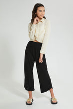 تنزيل الصورة على معرض الصور، Redtag-White/Beige-Stripes-Front-Tie-Crop-Shirt-Blouses-Senior-Girls-9 to 14 Years