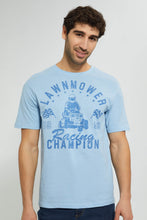 تنزيل الصورة على معرض الصور، Redtag-Sky-Blue-Graphic-T-Shirt-Graphic-Prints-Men's-