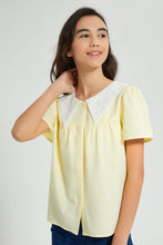 تنزيل الصورة على معرض الصور، Redtag-Yellow-Chiffly-Collar-Top-Blouses-Senior-Girls-9 to 14 Years