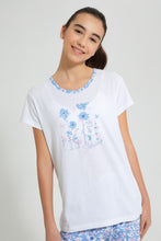 تنزيل الصورة على معرض الصور، Redtag-White/Blue-Floral-Pajama-Sets-Pyjama-Sets-Senior-Girls-9 to 14 Years