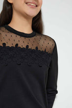 تنزيل الصورة على معرض الصور، Redtag-Black-L/S-Lace-Top-Long-Sleeves-Senior-Girls-9 to 14 Years