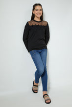 تنزيل الصورة على معرض الصور، Redtag-Black-L/S-Lace-Top-Long-Sleeves-Senior-Girls-9 to 14 Years