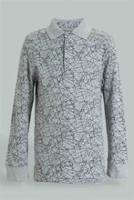 تنزيل الصورة على معرض الصور، Redtag-Grey-Marl-Long-Sleeve-Splat-Print-Polo-Shirt-Polo-Shirts-Boys-2 to 8 Years