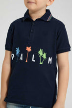 تنزيل الصورة على معرض الصور، Redtag-Navy-Palm-Printed-Polo-With-Tipping-Collar-Polo-Shirts-Boys-2 to 8 Years