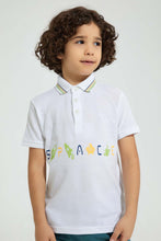 تنزيل الصورة على معرض الصور، Redtag-White-Print-Polo-With-Tipping-Collar-Polo-Shirts-Boys-2 to 8 Years