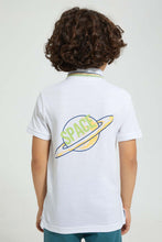 تنزيل الصورة على معرض الصور، Redtag-White-Print-Polo-With-Tipping-Collar-Polo-Shirts-Boys-2 to 8 Years