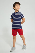 تنزيل الصورة على معرض الصور، Redtag-Navy-Stripe-T-Shirt-With-Woven-Shorts-Set-Sets-Boys-2 to 8 Years