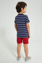 تنزيل الصورة على معرض الصور، Redtag-Navy-Stripe-T-Shirt-With-Woven-Shorts-Set-Sets-Boys-2 to 8 Years