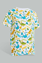 تنزيل الصورة على معرض الصور، Redtag-White-Dino-Aop-T-Shirt-And-Short-Set-Sets-Boys-2 to 8 Years