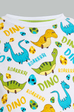 تنزيل الصورة على معرض الصور، Redtag-White-Dino-Aop-T-Shirt-And-Short-Set-Sets-Boys-2 to 8 Years